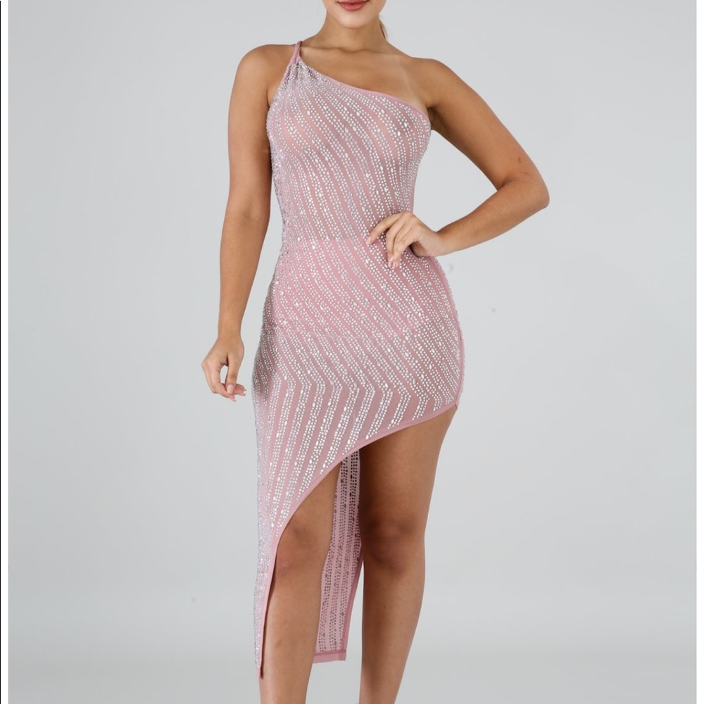Embellished asymmetrical cocktail midi dress